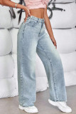 Solid Color Denim Straight Leg Pants