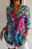 Summer Printed V-neck Button Up Cardigan Shirt