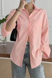Lapel Striped Printed Long Sleeved Shirt