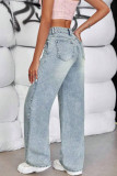 Solid Color Denim Straight Leg Pants
