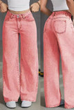 Solid Color Denim Straight Leg Pants