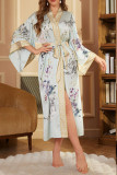 Satin Printed Long Sleeved Bathrobe and Nightgown