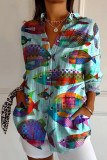 Summer Printed V-neck Button Up Cardigan Shirt