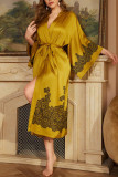 Satin Printed Long Sleeved Bathrobe and Nightgown