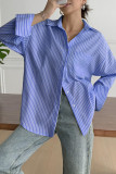Lapel Striped Printed Long Sleeved Shirt