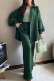 Solid Color Long Sleeved Cardigan Pants Two-Piece Set