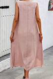 Cotton Linen V-neck Solid Color Sleeveless Dress