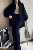 Solid Color Long Sleeved Cardigan Pants Two-Piece Set