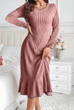 Round Neck Long Sleeved Ruffle Edge Dress