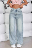 Solid Color Denim Straight Leg Pants