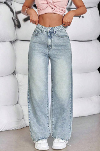 Solid Color Denim Straight Leg Pants