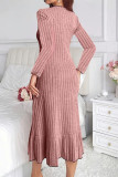 Round Neck Long Sleeved Ruffle Edge Dress