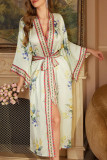 Satin Printed Long Sleeved Bathrobe and Nightgown
