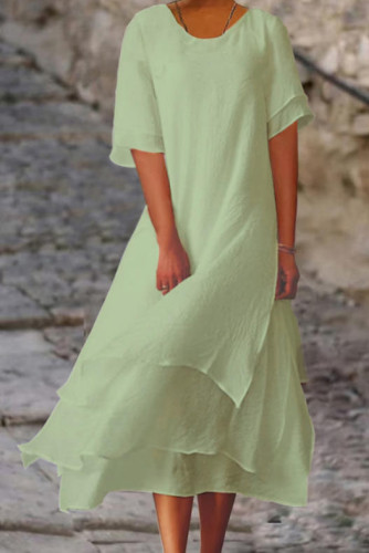 Solid Color Short Sleeved Round Neck Double-Layer Dress