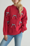 Round Neck Long Sleeved Loose Cherry Knit Sweater