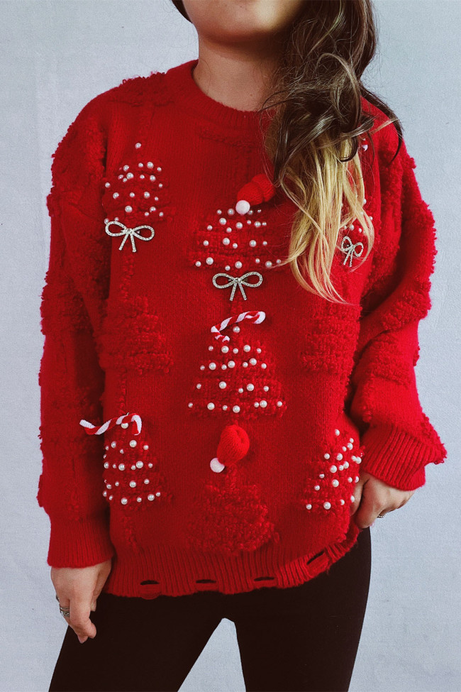 Christmas Solid Color Round Neck Long Sleeved Sweater