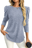 Solid Color Round Neck Bubble Long Sleeve T-Shirt