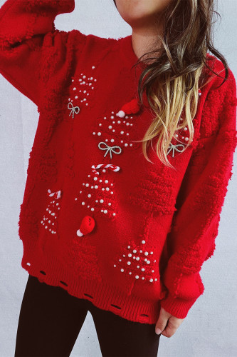 Christmas Solid Color Round Neck Long Sleeved Sweater
