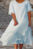 Solid Color Short Sleeved Round Neck Double-Layer Dress