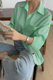 Lapel Striped Printed Long Sleeved Shirt