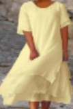 Solid Color Short Sleeved Round Neck Double-Layer Dress