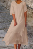 Solid Color Short Sleeved Round Neck Double-Layer Dress