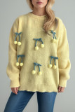 Round Neck Long Sleeved Loose Cherry Knit Sweater