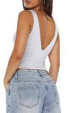 Solid Color Deep V-Neck Sleeveless Backless Vest