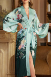 Satin Printed Long Sleeved Bathrobe and Nightgown