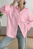 Lapel Striped Printed Long Sleeved Shirt