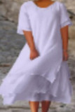 Solid Color Short Sleeved Round Neck Double-Layer Dress