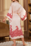 Satin Printed Long Sleeved Bathrobe and Nightgown
