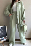 Solid Color Long Sleeved Cardigan Pants Two-Piece Set