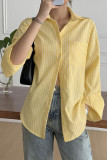 Lapel Striped Printed Long Sleeved Shirt