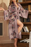 Satin Printed Long Sleeved Bathrobe and Nightgown