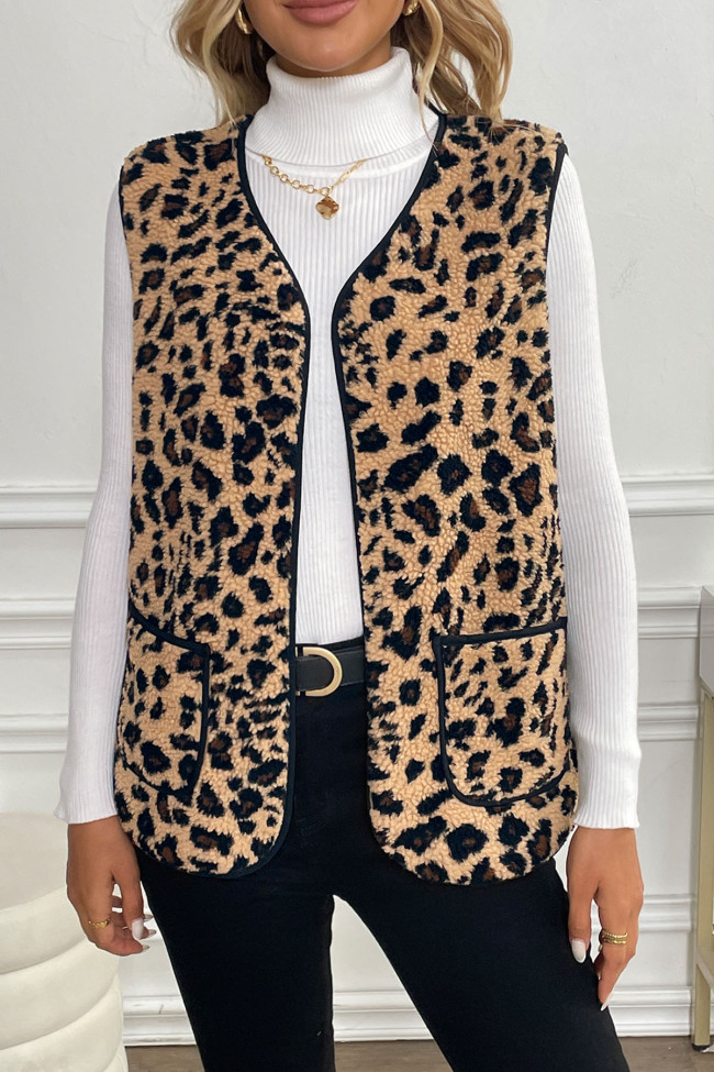 Leopard Print V-neck Sleeveless Vest Cardigan Jacket
