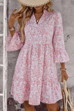 Printed V-Neck Flared Seven Quarter Sleeve Dress