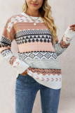 Diamond Jacquard Retro Round Neck Long Sleeved Sweater