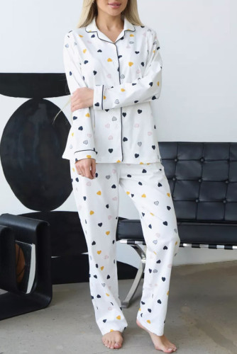 Love Printed Long Sleeved Shirt Pants Pajamas Two-Piece Set