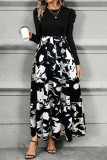 Floral Print Round Neck Long Sleeved Dress