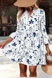 Printed V-Neck Flared Seven Quarter Sleeve Dress