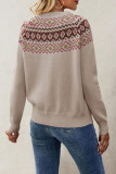 Vintage Round Neck Printed Long Sleeved Knitted Sweater
