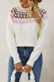Vintage Round Neck Printed Long Sleeved Knitted Sweater