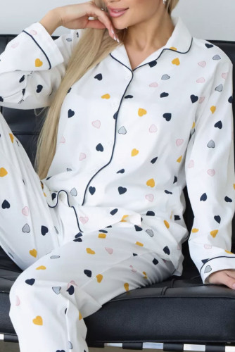 Love Printed Long Sleeved Shirt Pants Pajamas Two-Piece Set