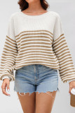 Striped Printed Long Sleeved Round Neck Sweater
