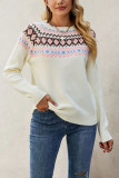 Vintage Round Neck Printed Long Sleeved Knitted Sweater