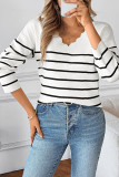 Striped Printed V-Neck Long Sleeved Knitted Sweater