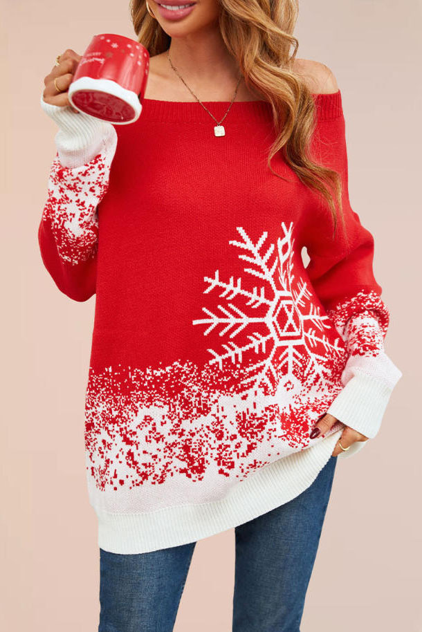 Christmas Snowflake One Collar Long Sleeve Sweater
