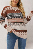 Diamond Jacquard Retro Round Neck Long Sleeved Sweater