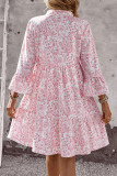 Printed V-Neck Flared Seven Quarter Sleeve Dress